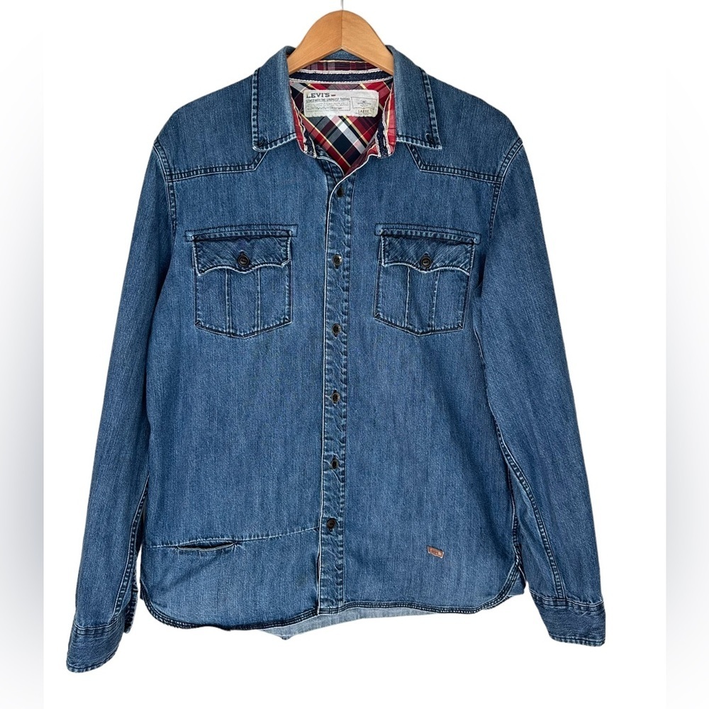 Levis Mens Western Casual Button Down Denim Shirts Size XL